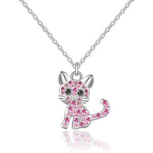 925 Sterling Silver Girls Pink Birthstone Necklace For Cat Lover Women Girls